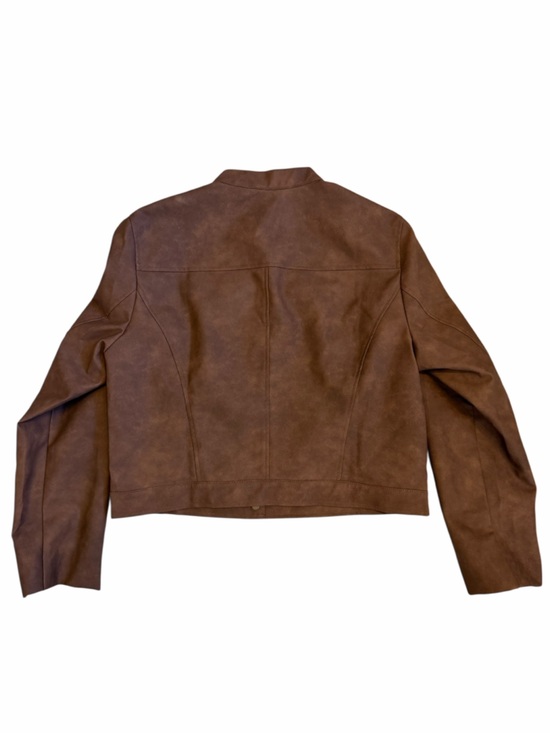 ONEDREAMER Women's Faux Leather Cropped Jacket Motorcycle Short Coat BROWN L - Picture 8 of 12